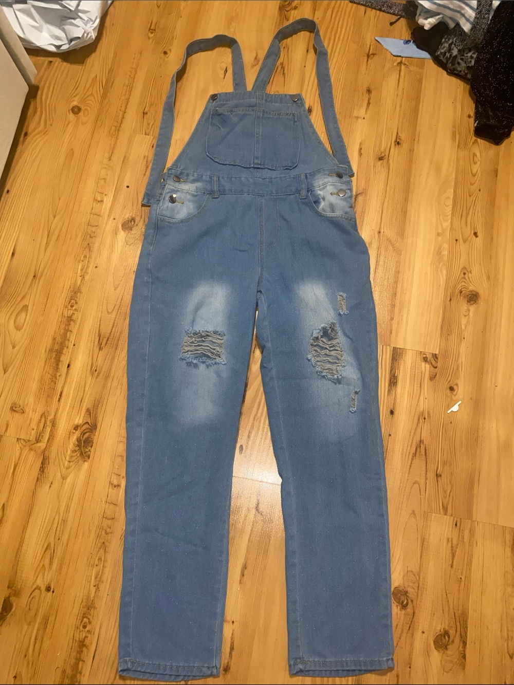 Light Wash Distressed Denim Women's Overalls